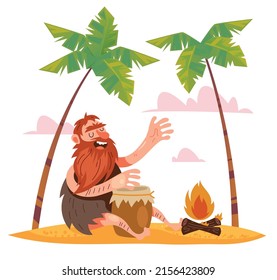 Island native man character singing song concept. Vector flat graphic design illustration