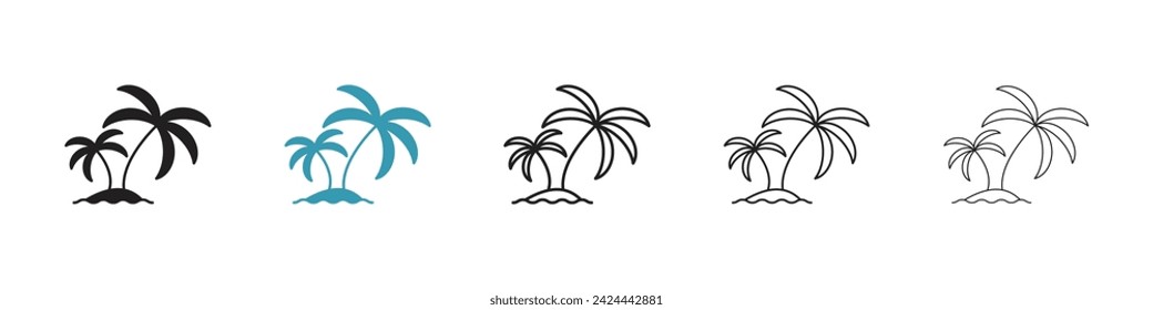 Island Oasis Vector Icon Set. Tropical sea palm vector symbol for UI design.