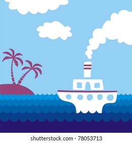 island in the ocean and white ship