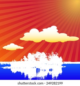 Island on forest lake. Vector illustration.