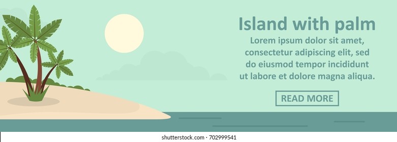 Island with palm banner horizontal concept. Flat illustration of island with palm banner horizontal vector concept for web