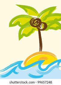 island with palm, hand drawing. vector illustration