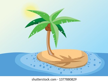 Island with palm on the sand with shadow.