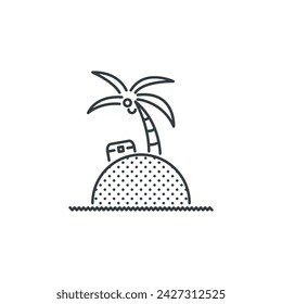 Island, palm, sand, beach, chest, travel, holidays icon, vector illustration