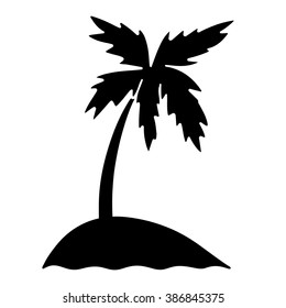 Island with palm tree black silhouette isolated