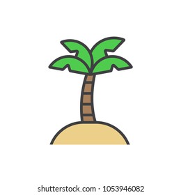 Island, palm tree flat line colored icon.