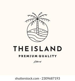 The island palm tree line art logo vector minimalist illustration design, coconut tree logo design