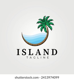 island palm tree logo vector vintage illustration design, palm tree on beach 