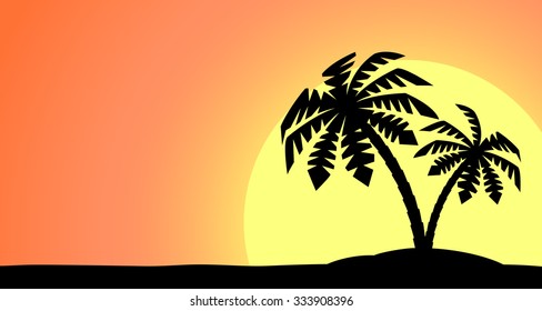 An island with a palm tree on a background of a sea landscape.