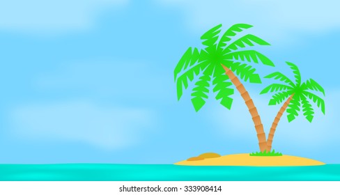 An island with a palm tree on a background of a sea landscape.