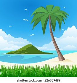 Island with palm tree on tropical white sand 