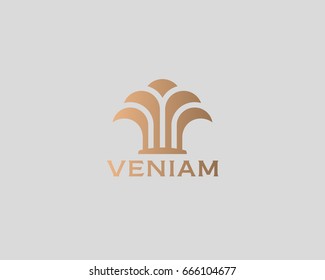 Island palm tree park spa beach logo design. Abstract fountain wealth growth vector logotype.