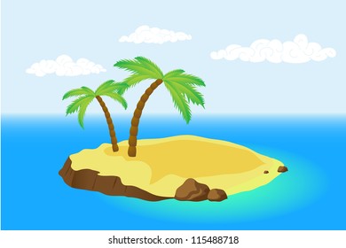 Island with a palm tree in the sea. Vector