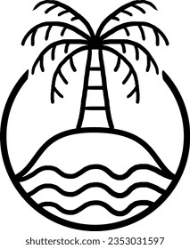 Island palm tree simple logo emblem with outline black vector