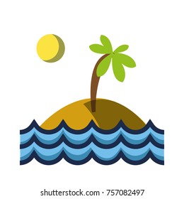 island with palm tree with sun and waves ocean