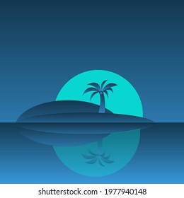 Island with a palm tree at sunset