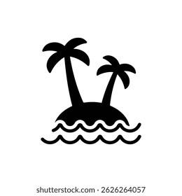 Island with palm tree and waves bold filled shape icon