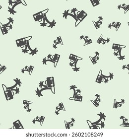 Island with palm trees and briefcase solid seamless pattern, remote work theme. Vector graphics. Freelancer portfolio bag sign background, filled with glyphs icon