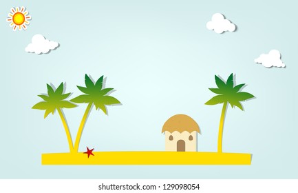 Isla con palmeras y cabaña