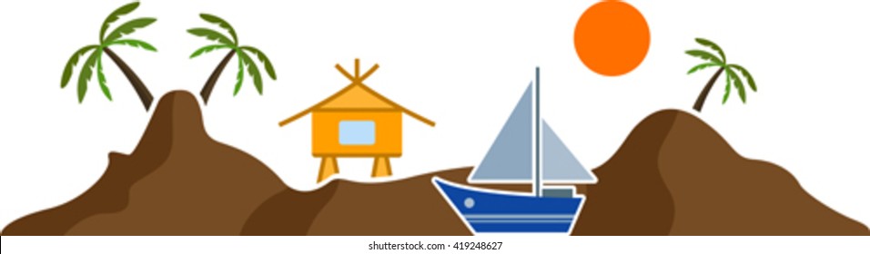 Island with palm trees and hut