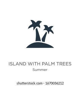 Isla con vectores de icono de palmeras. Isla plana de moda con un icono de palmeras de colección veraniega aislada de fondo blanco. La ilustración vectorial puede utilizarse para el diseño gráfico web y móvil, 