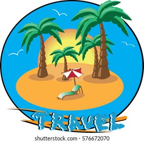 Island with palm trees. The image vector for the travel company
