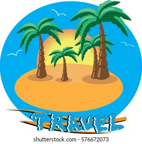 Island with palm trees. The image vector for the travel company