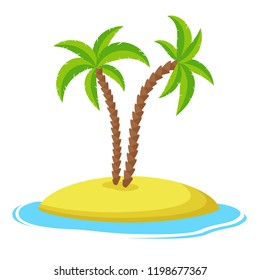 Island with palm trees isolaed on white background, Summer vacation holiday tropical ocean, Vector illustration