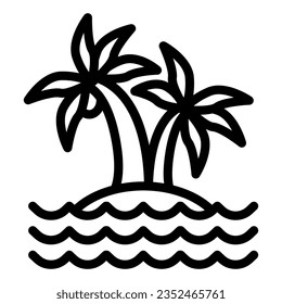 Island with palm trees line icon, beach concept, tropical island sign on white background, coconut palm trees icon in outline style mobile concept web design. Vector graphics.