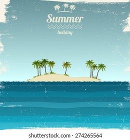 Island with palm trees in the ocean. Summer background