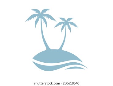 Island with palm trees on white background  
