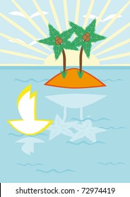 Island with palm trees in the sea. Illustration