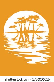 island with palm trees at sunset