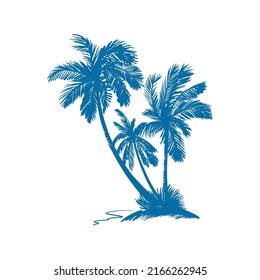 Island with palm trees and tropics vector hand drawn isolated print for t-shirt, sweatshirt, cover, poster, sticker.