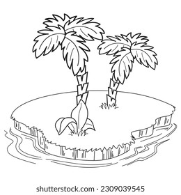 Island with palm trees vector drawing. White background.