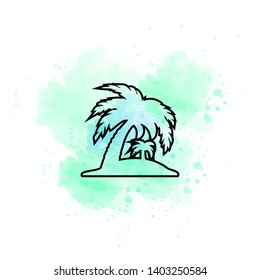 Island with palm trees vector icon. Watercolor illustration