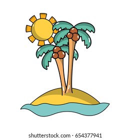 island with palms with cocnut and sun