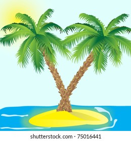 Island with a palms in the sea. / Vector