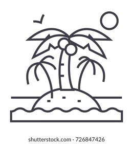 island with palms vector line icon, sign, illustration on background, editable strokes