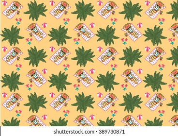Island paradise pattern : freehand drawing