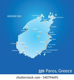 island of Paros in Greece map illustration design in colorful