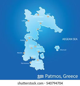 island of Patmos in Greece map illustration design in colorful