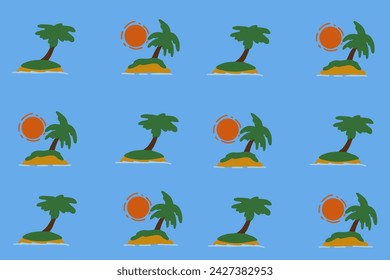 Island pattern sea sand sun coconut trees