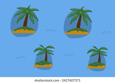 Island pattern sea sand sun coconut trees