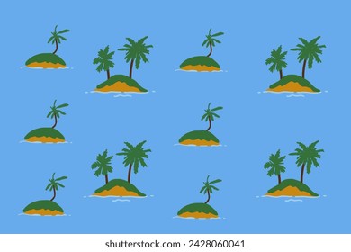 Island pattern sea sand sun coconut trees