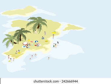 Island with people vacationing in summer