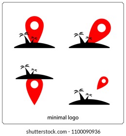 Island, point and sun. Minimal logo or icon set.