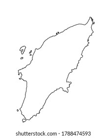 Isla de Rodas en Grecia contorno vectorial de línea de mapa aislado en fondo blanco. Ilustración detallada de silueta. Isla del paraíso griego.