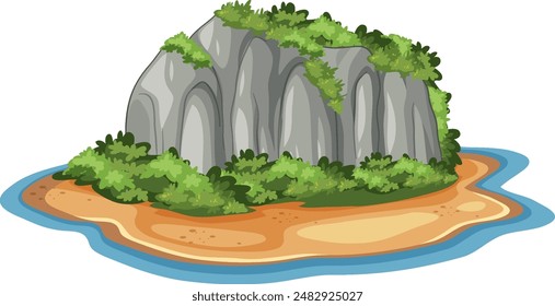 Island with rocks and lush green vegetation