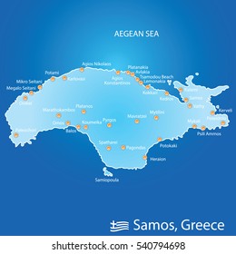 island of Samos in Greece map illustration design in colorful